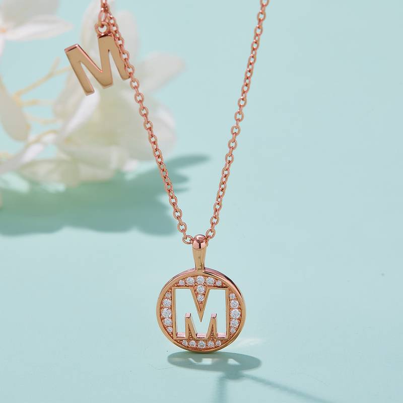 M-style pendant S925 silver plated rose gold Moissanite diamond light luxury letter necklace